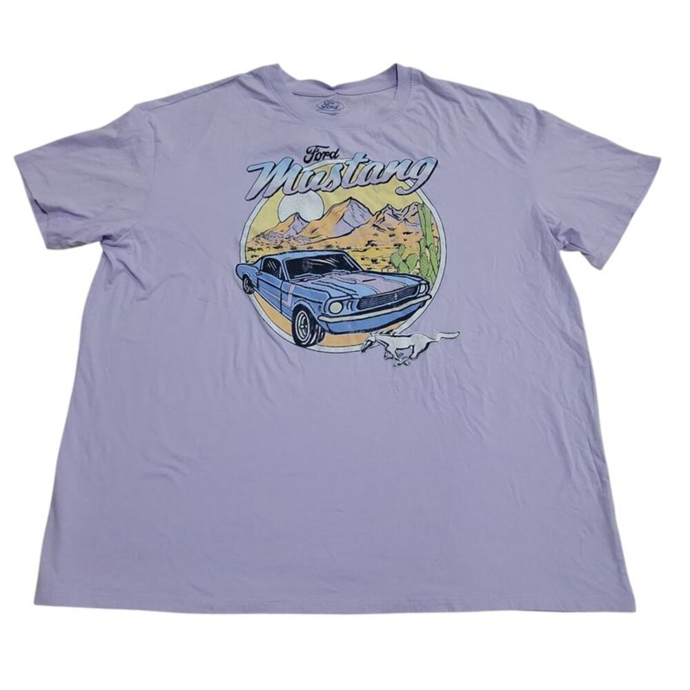 Licensed Women's Relaxed Fit Vehicles Graphic Short Sleeve Tee - Purple Mustang